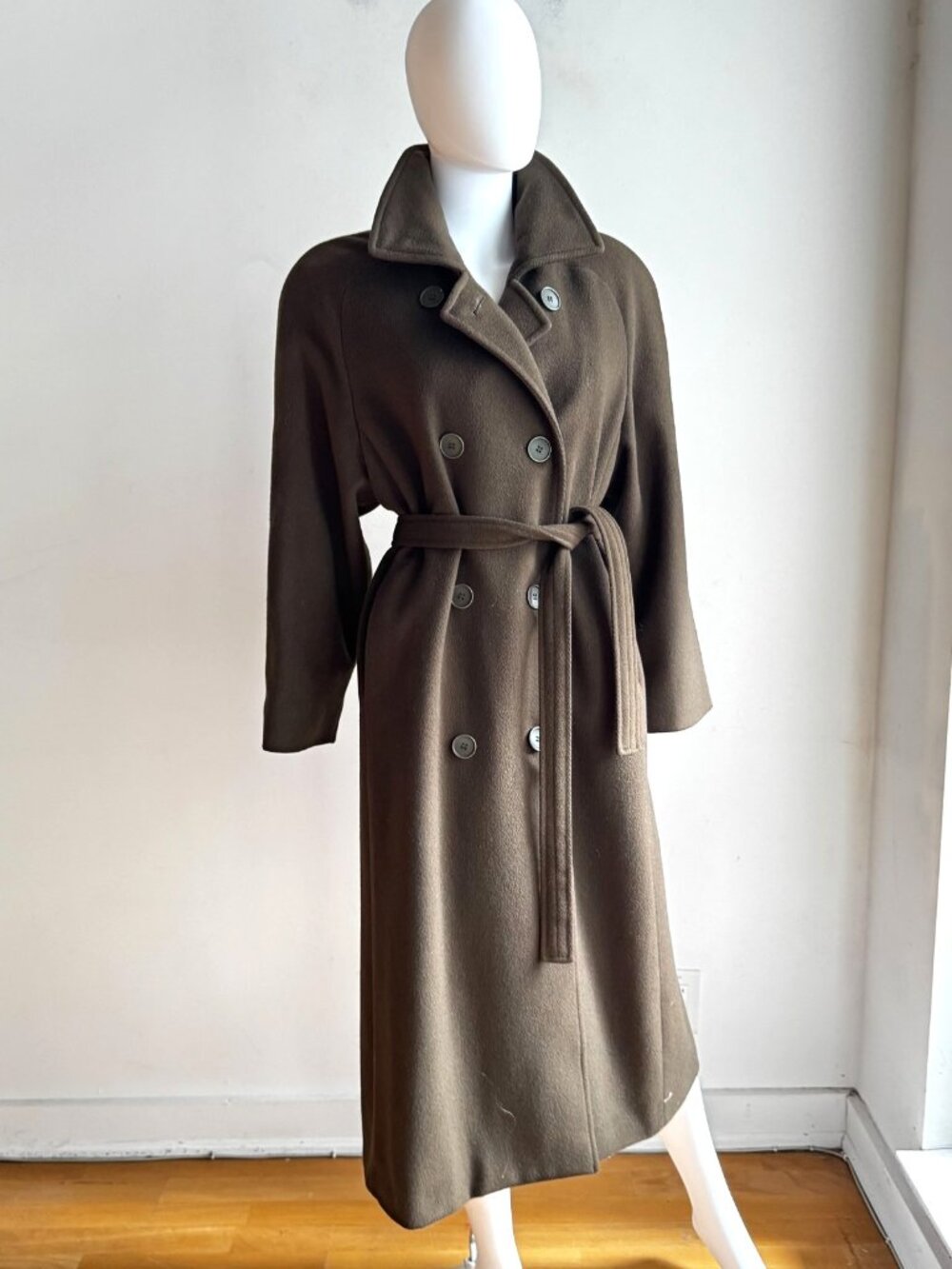 Vintage London Fog for Eatons 100% Wool OLive Green Belted Trench Coat 10/M - Picture 3 of 10